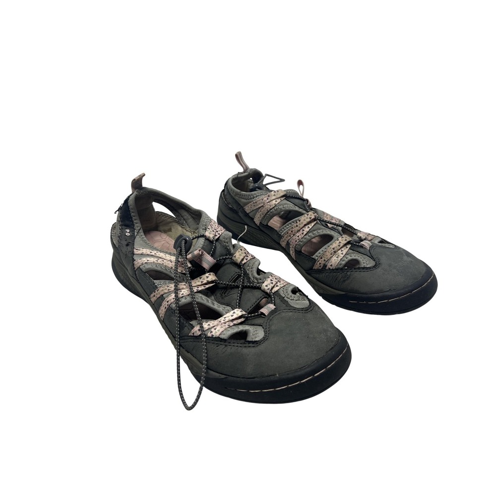 JSPORT Sandals Womens Size 7.5 Gray Pink Fisherman Lace Up‎ Comfort Strappy